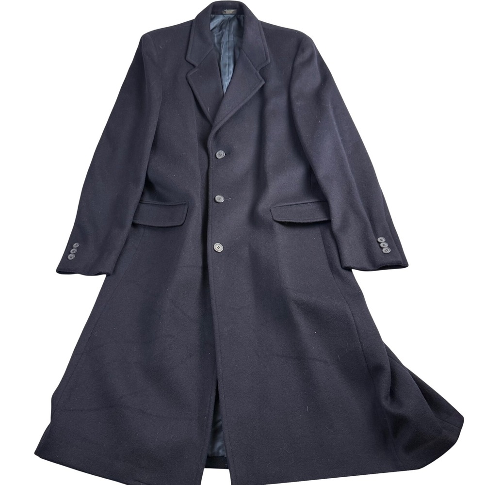 Ciatti Mens Navy Blue 100% Pure Wool Long Overcoat Trench Coat Size 40 RN 51253